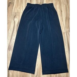 Desigual Wide Leg Pants Women's XL Black Pockets Cropped Pull On Pleated Baggy